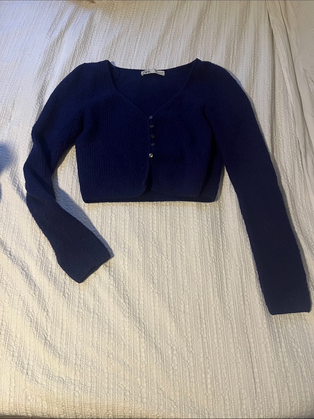 Zara vibrant Navy V-Neck Buttoned Knit Cardigan